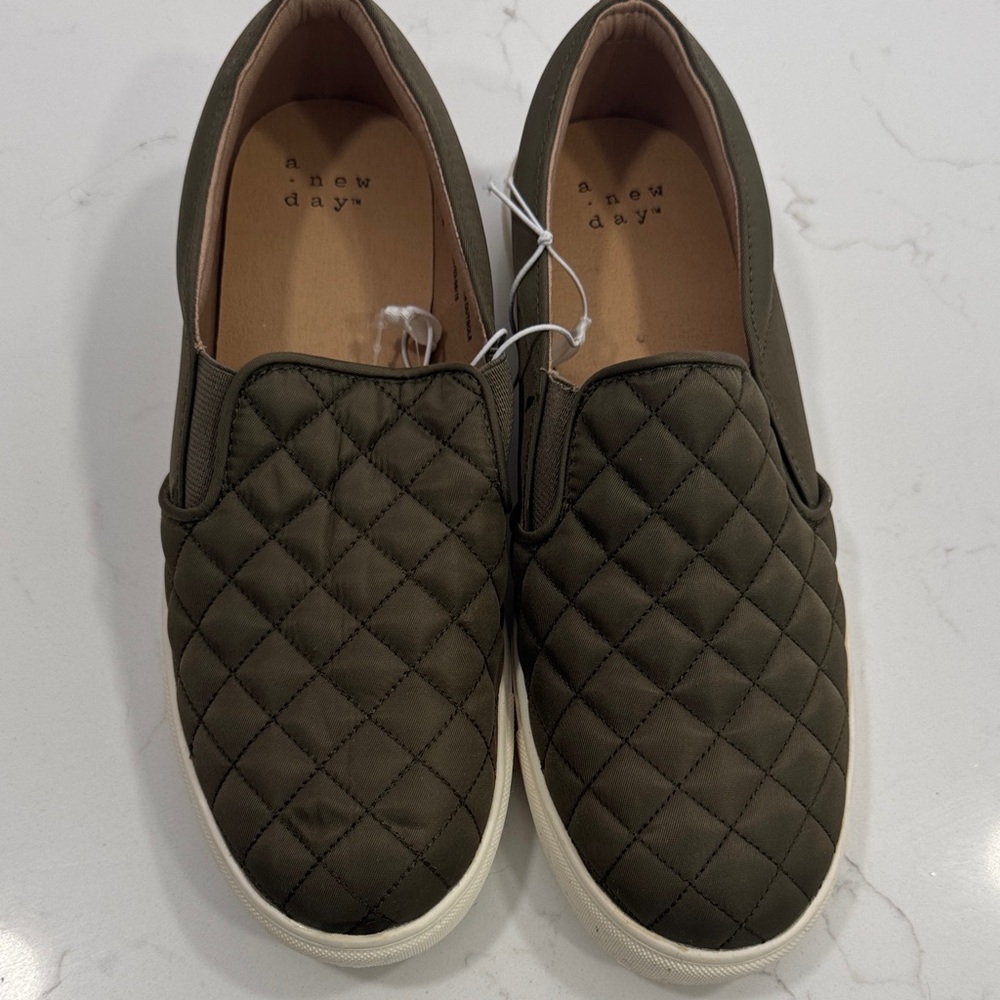 A New Day Quilted Olive Slip-On Shoes